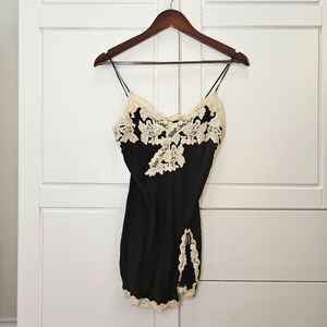 Maison Black Silk Slip Dress with Frastaglio